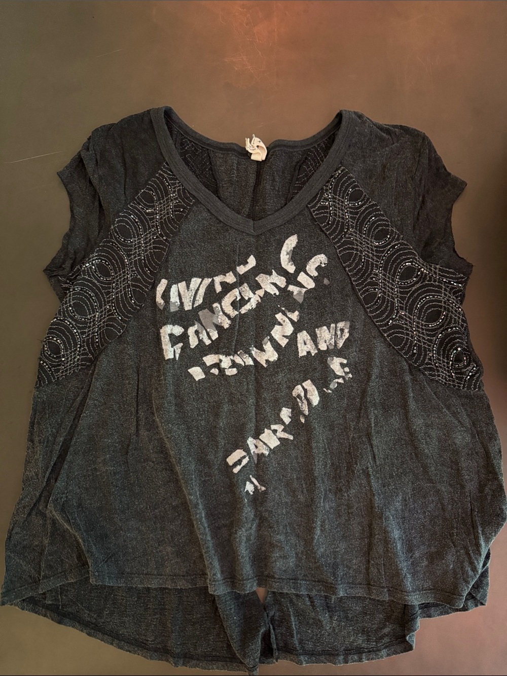 We The Free Charcoal Graphic Tee with Beaded Raglan Sleeves